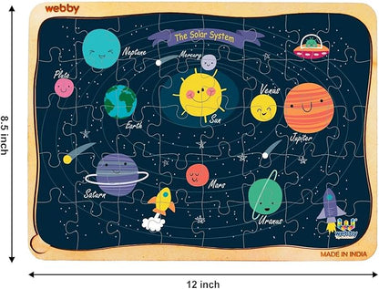 Webby Outer Space Solar System Wooden Jigsaw Puzzle | 40 Pieces | Educational Puzzle for 3-6 Years | Enhances Problem Solving & Matching Skills | Includes Wooden Tray for Easy Storage
