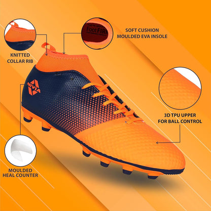 Nivia Ashtang Football Shoes (Black/Orange, 3 UK/ 4 US / 37 EU) | Synthetic Leather | PVC sole | Lace-Fastening | Padded Football			