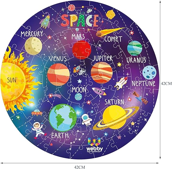 SNUNGPHIR Webby Fantastisches Sonnensystem-Puzzle für den Boden, 60 Teile, mit 4 doppelseitigen Lernkarten