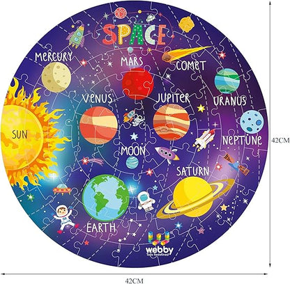SNUNGPHIR Webby Fantastisches Sonnensystem-Puzzle für den Boden, 60 Teile, mit 4 doppelseitigen Lernkarten