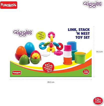 Giggles Funskool Link Stack N Nest, stapelbare und ineinandersteckbare Spielzeugklötze für Kinder, fördert das Lernen und die Entwicklung, lustige Aktivität für Babys, Geschenkset für Kinder ab 6 Monaten