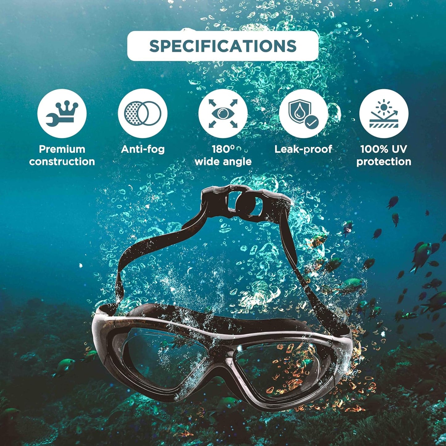 Endless EL1007 Premium-Schwimmbrille mit Antibeschlag- und UV-Schutz  Material: Silikon, PU | Stilvolle Brille mit 180-Grad-Weitwinkel | Weiche Silikondichtung für Dichtheit | Mit Hartschalenetui