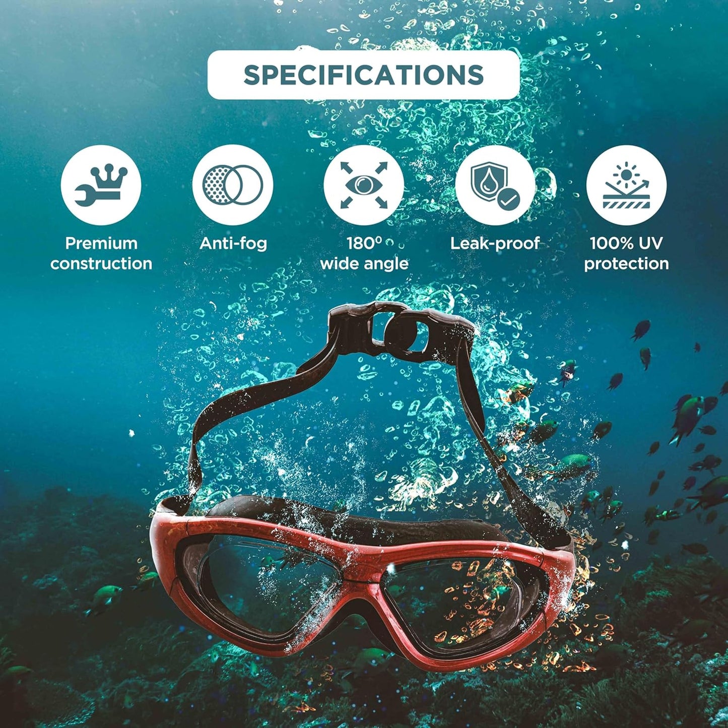 Endless EL1007 Premium-Schwimmbrille mit Antibeschlag- und UV-Schutz  Material: Silikon, PU | Stilvolle Brille mit 180-Grad-Weitwinkel | Weiche Silikondichtung für Dichtheit | Mit Hartschalenetui