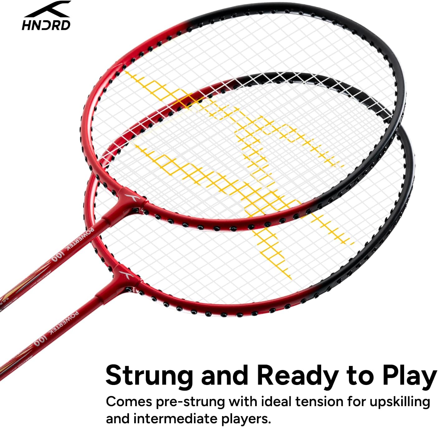 HUNDRED POWERTEK 100 (Set of 2) Badminton Racket with Full Cover (115g, Red/Black)