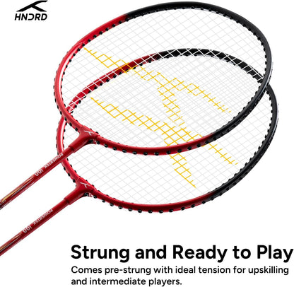 HUNDRED POWERTEK 100 (Set of 2) Badminton Racket with Full Cover (115g, Red/Black)