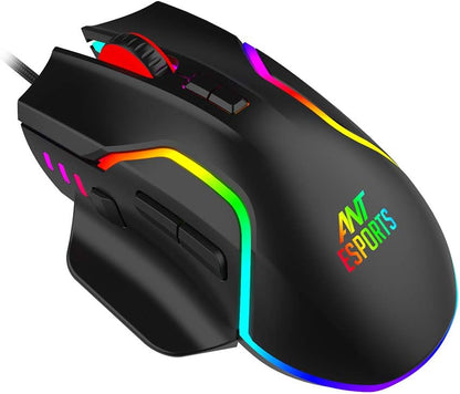 Ant Esports GM320 RGB Optische kabelgebundene Gaming-Maus | Beidhändig nutzbares Design | 8 programmierbare Tasten | Einstellbare DPI bis zu 12800 | RGB-Beleuchtung | Schnellfeuer-Taste