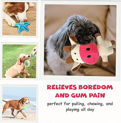 FUNFY 7 Pcs Puppy Kauspielzeug für Hund Zahnen | Hund Kauspielzeug mit Seil Spielzeug, mehrere Treaded Ball Form Seile, Star Fish Toy, Burger und Quietschspielzeug für kleine mittlere Hunde