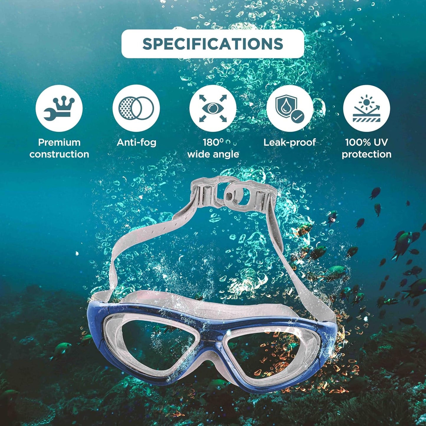 Endless EL1007 Premium-Schwimmbrille mit Antibeschlag- und UV-Schutz  Material: Silikon, PU | Stilvolle Brille mit 180-Grad-Weitwinkel | Weiche Silikondichtung für Dichtheit | Mit Hartschalenetui