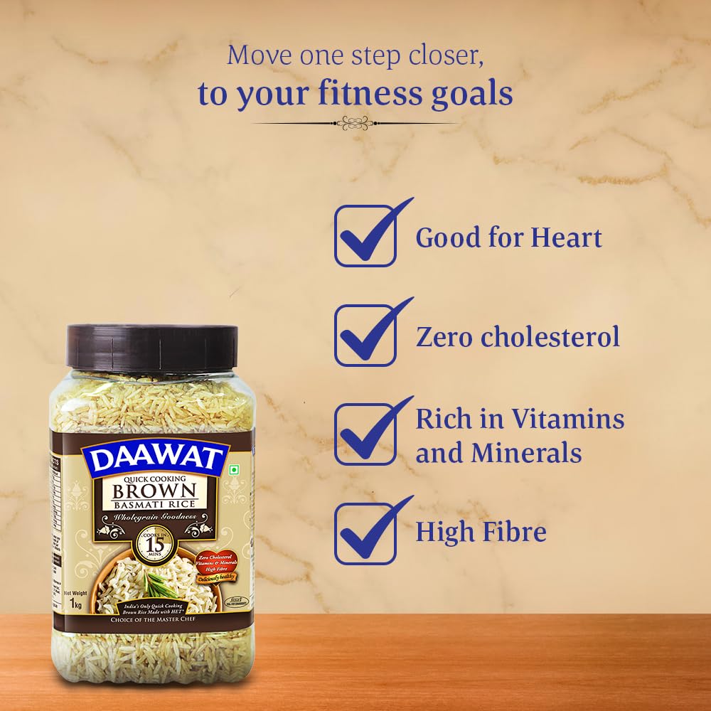 Daawat Brown 15 Minuten Vollkorn-Basmatireis mit hohem Ballaststoffgehalt Glas 1 kg
