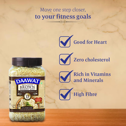 Daawat Brown 15 Minuten Vollkorn-Basmatireis mit hohem Ballaststoffgehalt Glas 1 kg