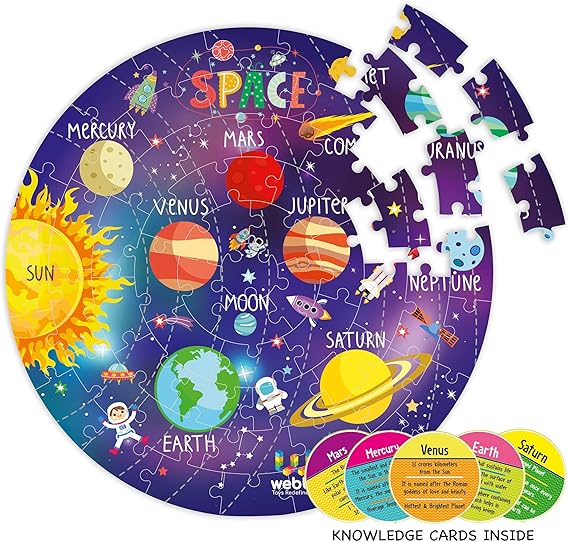 SNUNGPHIR Webby Fantastisches Sonnensystem-Puzzle für den Boden, 60 Teile, mit 4 doppelseitigen Lernkarten