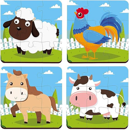 Webby 4-in-1-Holzpuzzle für Kinder Lernpuzzle-Set für Kleinkinder Fördert Gedächtnis, Konzentration, Form- und Farberkennung Umweltfreundliches Holz Sicheres und spannendes Spielzeug für Kinder ab 2 Jahren