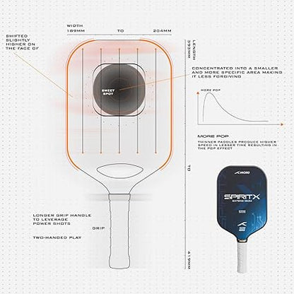 Hundred Spirit-X Extend Pickleball Racket | USA-approved | 13 mm Power Core | Lightweight, durable construction | Improved spin surface | Comfort grip