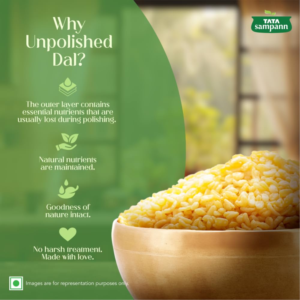 Tata Sampann Moong Dal (gelbe Kichererbsen, gespalten) 1 kg | Ungeschälte indische Linsen | Reich an Eiweiß und leicht verdaulich | Ideal für Suppen, Dal, Khichdi und gesunde Mahlzeiten