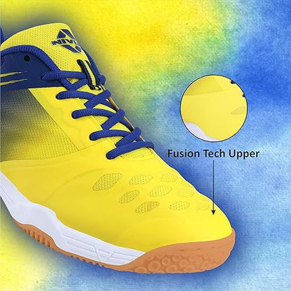 Nivia HY - Court 2.0 Badminton Shoes (Yellow/Blue, 7 UK / 8 US / 41 EU) | For Mens and Boys | Non - Marking Round Sole			