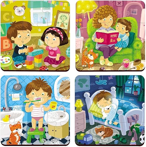 Webby 4 in 1 Everyday Life Wooden Puzzle Toy, 36 Pieces, Educational Puzzle Set for Toddlers, Develops Patience, Imagination, Colour Recognition & Hand-Eye Coordination, Safe, Eco-Friendly Wood
