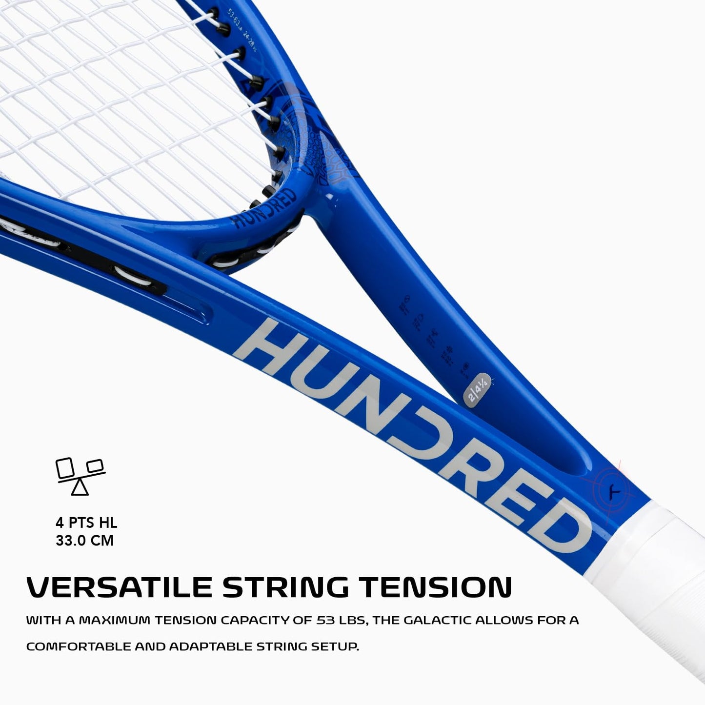 Hundred Galactic Strung Tennisschläger mit Vollschutzhülle | 4-Punkte-Kopfgewichtung | Griffgröße 2 (10,8 cm) | 275 Gramm
