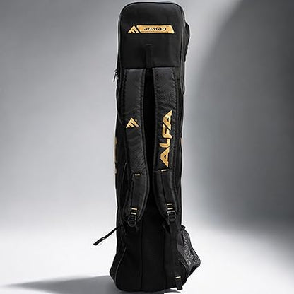 ALFA Jumbo Hockey Stick Cum Kit Bag | Schwarz | Groß | Polyester | Leicht und strapazierfähig | Geräumiges Hauptfach | Belüftete Fronttaschen | Zubehörtasche oben