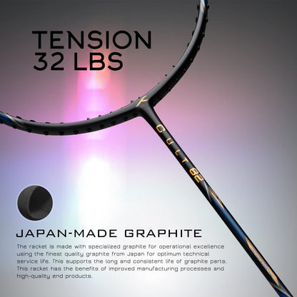 Hundred Cult 82 Carbon Fibre Unstrung Badminton Racket with Full Racket Cover for Intermediate Players
