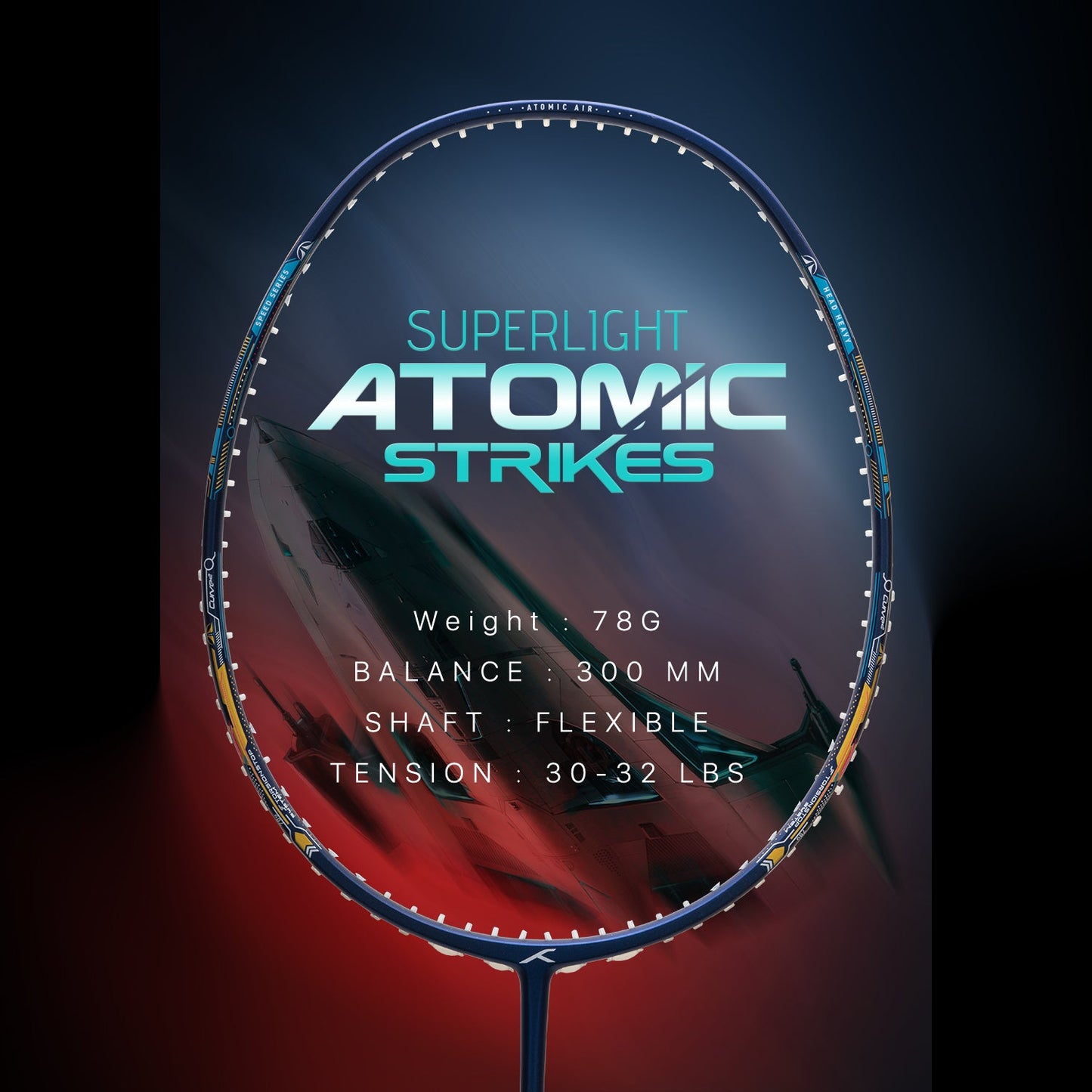 Hundred ATOMIC AIR 78 badminton racket, black/gold