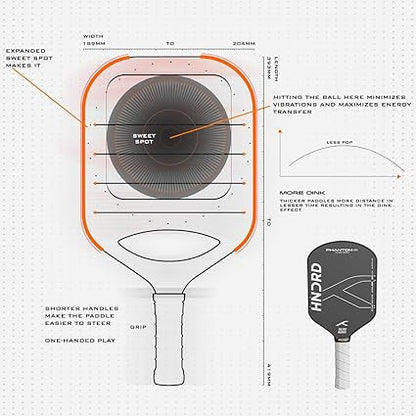 Hundred Phantom 20 Wide Pickleball-Schläger |  |Power Play | Kostenlose Tasche inklusive (Schwarz/Weiß)