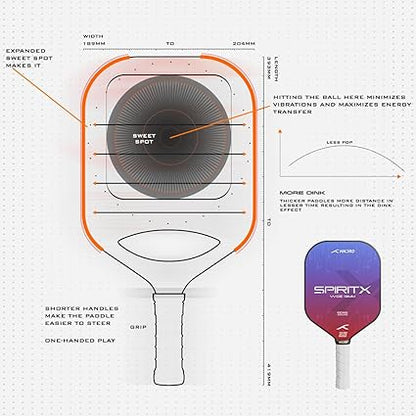 HUNDRED Spirit-X Wide Pickleball-Schläger | 13mm Kern | Power-Play | Inklusive Gratis-Tasche (Blau/Rot)