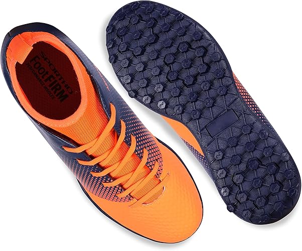 Nivia Ashtang Football Turf Shoes (Fluro Orange, 8 UK/ 9 US / 42 EU) | Rubber, Moulded Insole | Minimal Water Absorption			