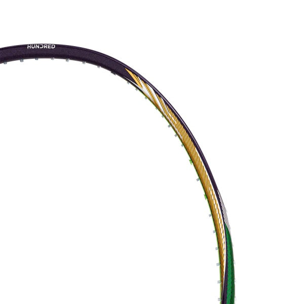 „Hundred HYFONIC 7 (4U) LILA/GRÜN Badmintonschläger, Material: Hyperweave-Kohlefaser,  Griff: G6”