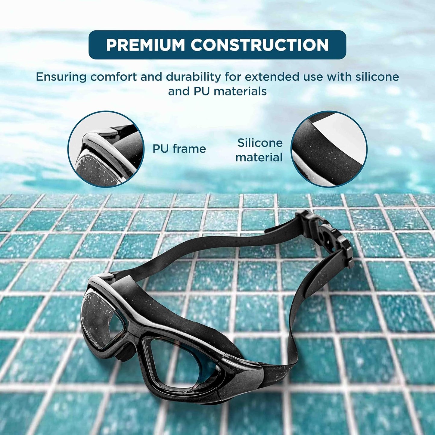 Endless EL1007 Premium-Schwimmbrille mit Antibeschlag- und UV-Schutz  Material: Silikon, PU | Stilvolle Brille mit 180-Grad-Weitwinkel | Weiche Silikondichtung für Dichtheit | Mit Hartschalenetui