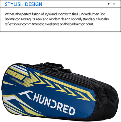 HUNDRED Urban Pod Badminton Kit Bag, 3 Spacious Compartments, Double Zip Closure
