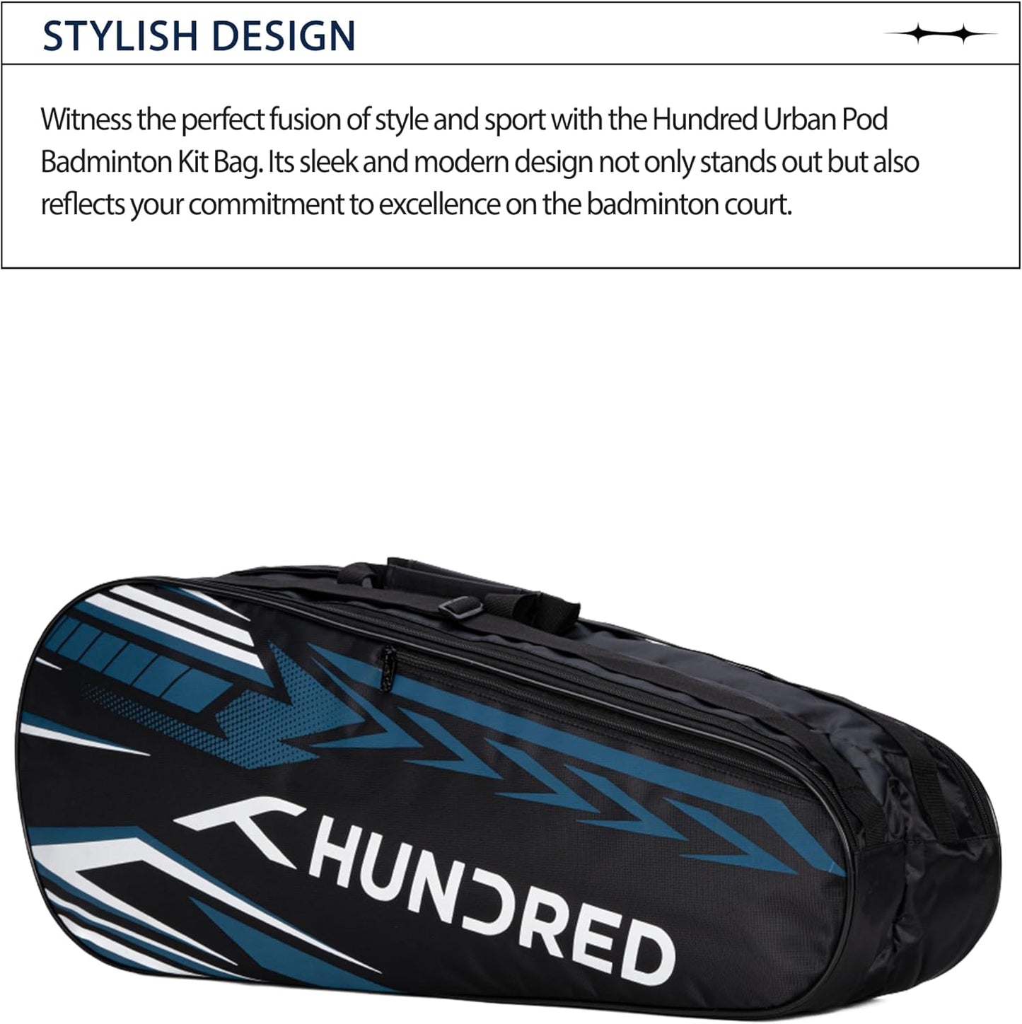 HUNDRED Urban Pod Badminton Kit Bag, 3 Spacious Compartments, Double Zip Closure

