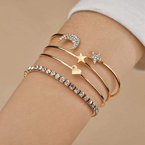YouBella geschichtetes mehrsträngiges Kristallarmband | Vergoldet | Größe: 7 Zoll | Material: Messing | Modischer Kunstschmuck | Für Frauen und Mädchen | Langanhaltendes Finish | Geeignet für alle Gelegenheiten