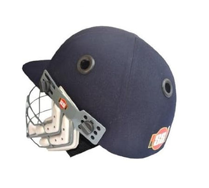 SS Premium Cricket-Helm | (Blau/Größe: Medium) | Material: ABC Polystyrol | Für Männer & Jungen | Festes Federstahlgitter | Rückenstützriemen | Nackenschutz | Leichtgewicht | Professioneller Helm | Einstellbar