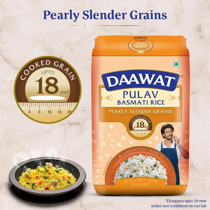 Daawat Pulav Basmatireis perlmuttartige Körner, gekochtes Getreide bis zu 18 mm, langer und flauschiger Pulav-Reis