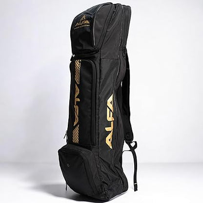 ALFA Jumbo Hockey Stick Cum Kit Bag | Schwarz | Groß | Polyester | Leicht und strapazierfähig | Geräumiges Hauptfach | Belüftete Fronttaschen | Zubehörtasche oben