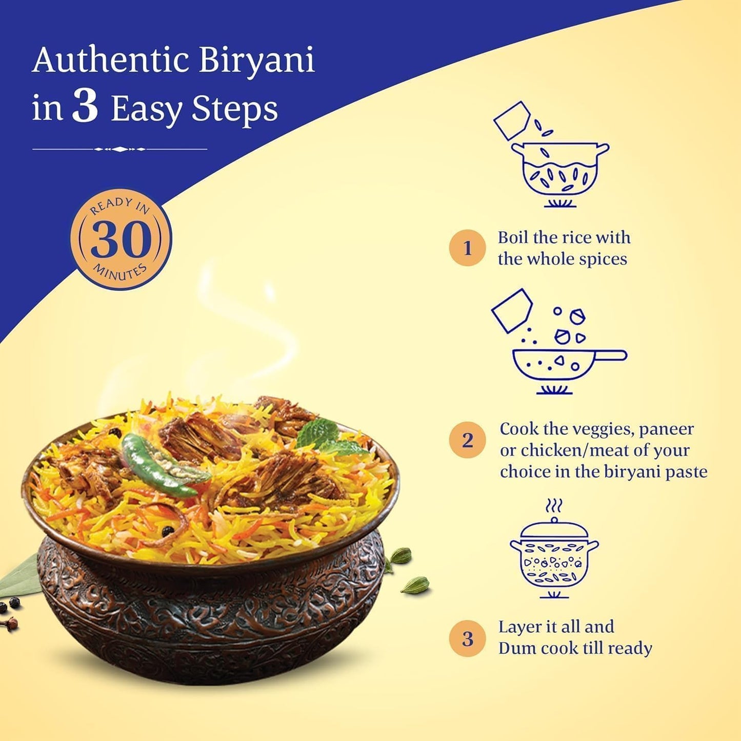 Daawat Biryani-Set Hyderabadi, Lucknowi & Kolkata (3er-Pack) | In 30 Minuten fertig