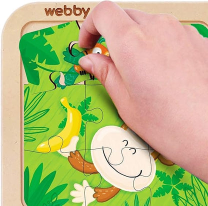 Webby Kid 4-in-1 Wildtiere Holzpuzzle-Spielzeug, 36 Teile, bunte Holzpuzzles für Gedächtnis, kreatives Denken und Farberkennung, perfekt für die visuelle Entwicklung (Kleinkinder ab 3 Jahren)