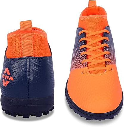 Nivia Ashtang Football Turf Shoes (Fluro Orange, 8 UK/ 9 US / 42 EU) | Rubber, Moulded Insole | Minimal Water Absorption			