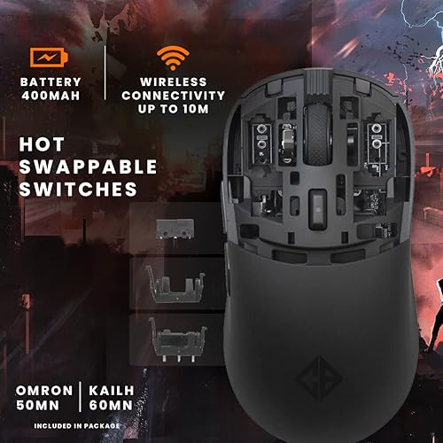 Cosmic Byte Kilonova 3370IC PRO X-Light Wireless Gaming Mouse, 71 Grams Lightweight, Pixart 3370 Sensor, DIY Hot-swappable Switches, 0.8MM PTFE feet (Black)			