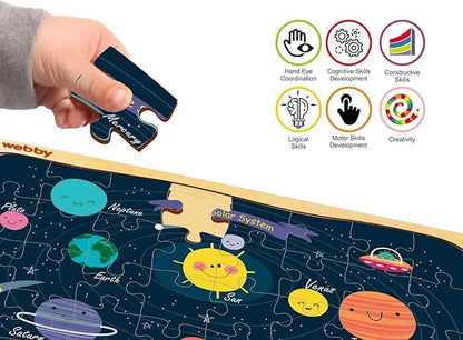 Webby Outer Space Solar System Wooden Jigsaw Puzzle | 40 Pieces | Educational Puzzle for 3-6 Years | Enhances Problem Solving & Matching Skills | Includes Wooden Tray for Easy Storage

