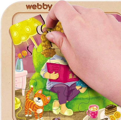 Webby 4 in 1 Everyday Life Wooden Puzzle Toy, 36 Pieces, Educational Puzzle Set for Toddlers, Develops Patience, Imagination, Colour Recognition & Hand-Eye Coordination, Safe, Eco-Friendly Wood
