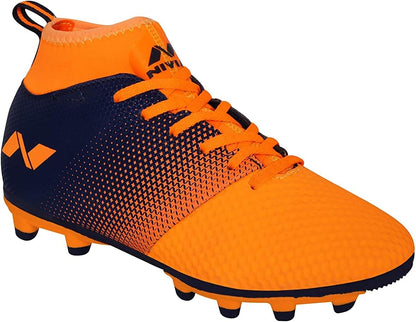 Nivia Ashtang Football Shoes (Black/Orange, 3 UK/ 4 US / 37 EU) | Synthetic Leather | PVC sole | Lace-Fastening | Padded Football			