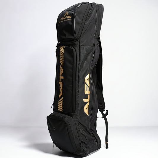 A L F A Pro 93 Hockey Kit Bag | Schwarz | Groß | Organisierte Fächer | Gepolstert & bequem | Strapazierfähiges, wasserdichtes Polyester | Unisex | Ideal für Zubehör & Ausrüstung.