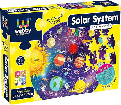 SNUNGPHIR Webby Fantastisches Sonnensystem-Puzzle für den Boden, 60 Teile, mit 4 doppelseitigen Lernkarten