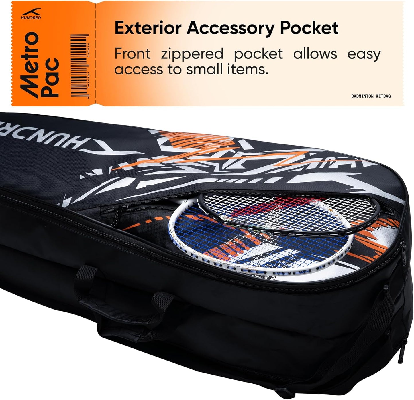 HUNDRED Metro Pack Badminton-Tasche, Unisex, 3 geräumige Fächer, doppelter Reißverschluss, Größe L