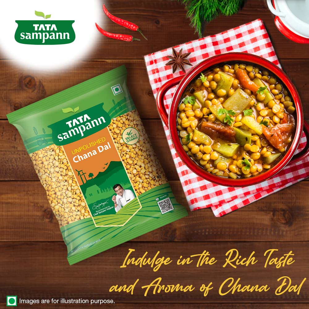 Tata Sampann Chana Dal (gespaltene Bengal-Kichererbsen) 1 kg | Ungeschälte indische Hülsenfrüchte | Proteinreiche Linsen | Reich an Ballaststoffen | Ideal für Currys, Suppen und Snacks