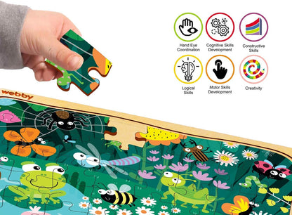 Webby Amazing Bugs Holzpuzzle | 40 Teile | Lernpuzzle für 3- bis 6-Jährige | Fördert die Konzentration und die Fähigkeit zum Lösen von Problemen | Inklusive Holzschale zur einfachen Aufbewahrung