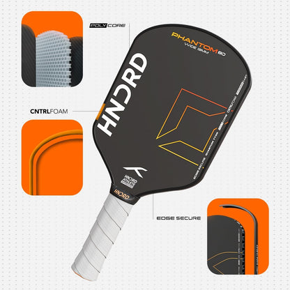 Hundred Phantom 80 Pickleball-Schläger | EXTEND/ WIDE | USA-Zulassung | Japanische Rohkarbonfaser | 16 mm/ 13 mm | Schwarz/Orange | Optimiert für Kontrolle und Spin | Leichter Schläger mit komfortablem Griff