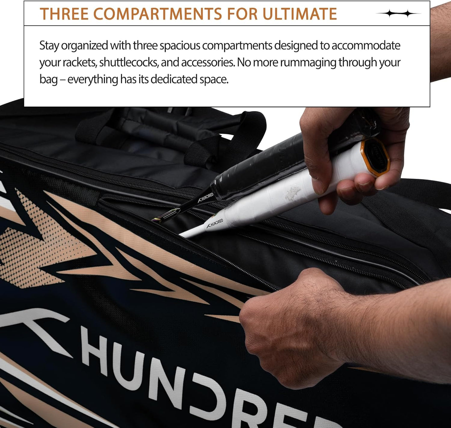 HUNDRED Urban Pod Badminton Kit Bag, 3 Spacious Compartments, Double Zip Closure
