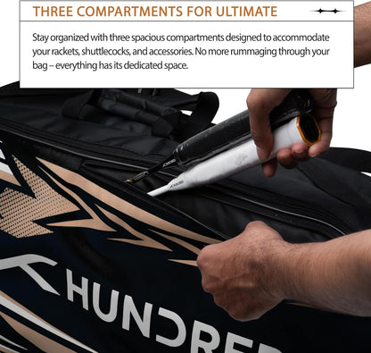 HUNDRED Urban Pod Badminton Kit Bag, 3 Spacious Compartments, Double Zip Closure
